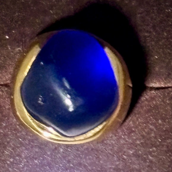 Kenneth Jay Lane Rich Blue Resin Nugget Gold Plated Adjustable Ring Size 5-9 - Picture 3 of 15